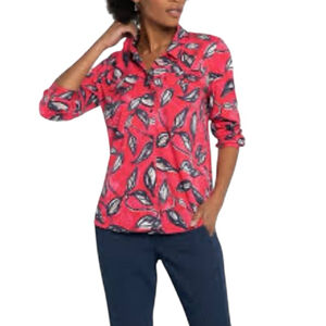 Women's Nic + Zoe Climbing Ivy Button Down Shirt, XL, Red/Floral